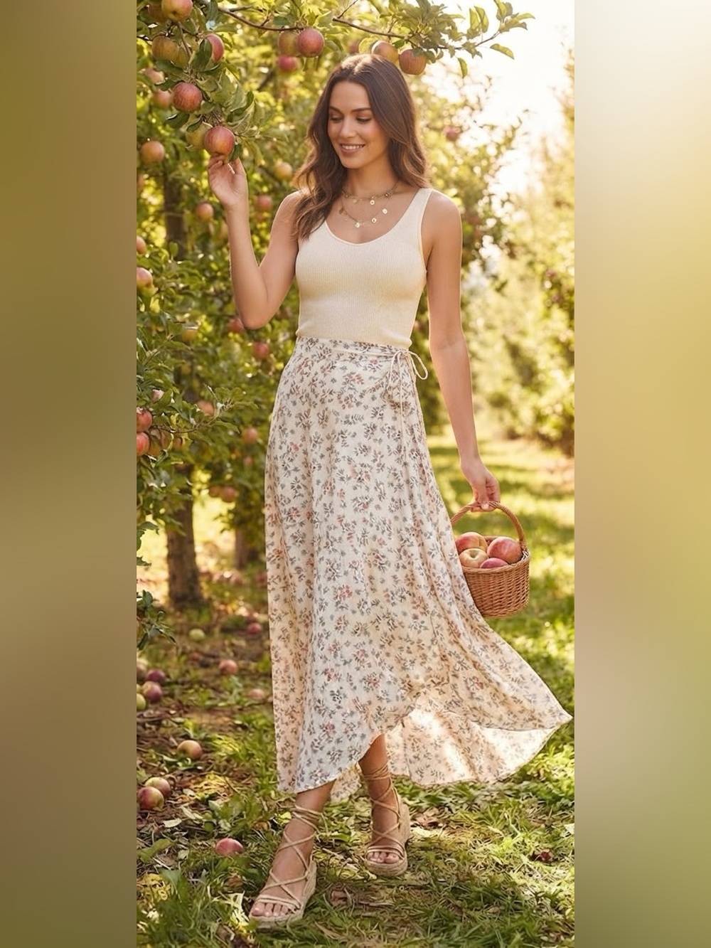 Floral Wrap Maxi Skirt in Cream